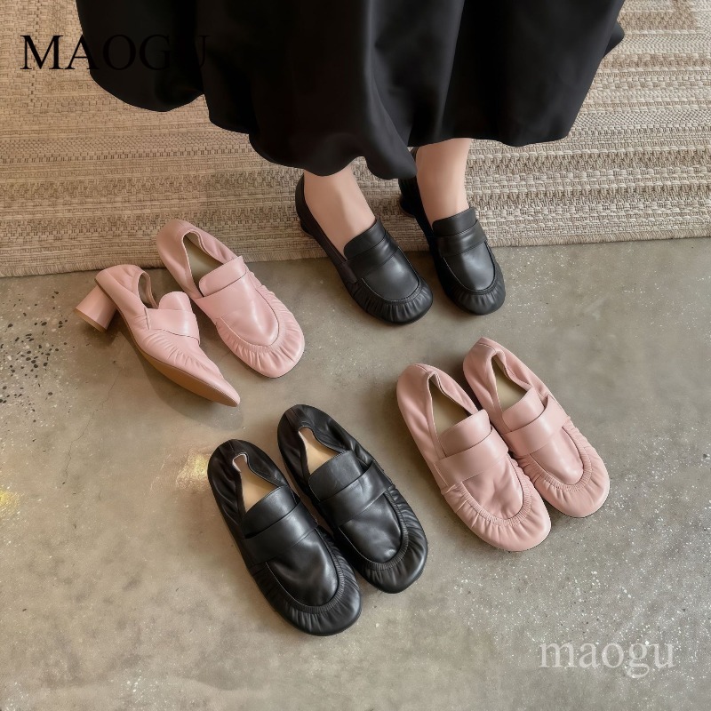 Vintage Fashion Online - Zacht lederen loafers dames geplooide ronde