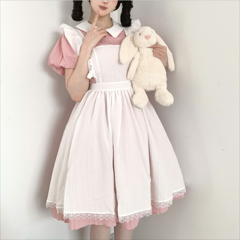 Lange roze-witte dienstmeisjes - Vintage Fashion Dresses recensie en prijs
